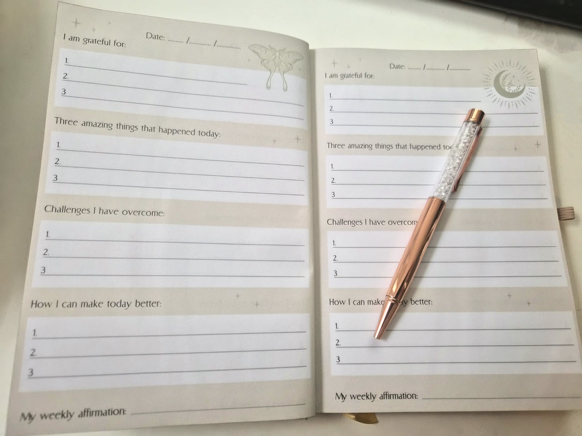 A5 reflectiedagboek met mooie kwarts pen
